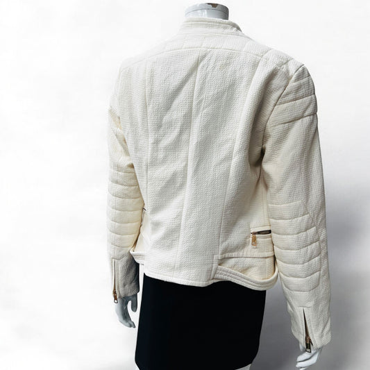 ZARA / white biker jacket / m (3875508657014874052)