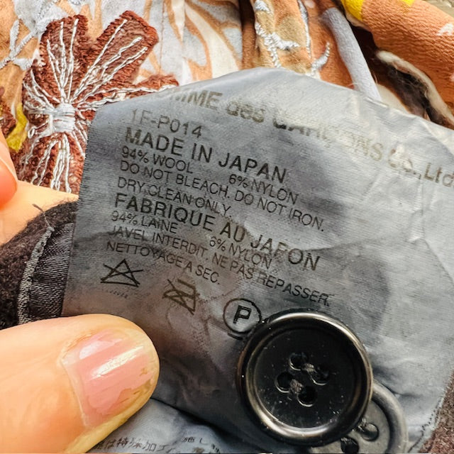 COMME DES GARÇONS / boiled wool black + plaid sarouel dropped crotch pants / L (3877245171848050969)