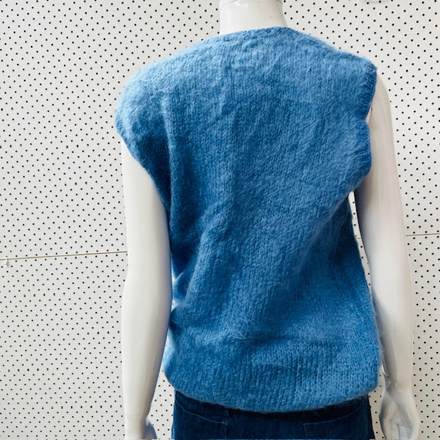 hand made / vintage mohair vest / blue / s (3879681209960551479)