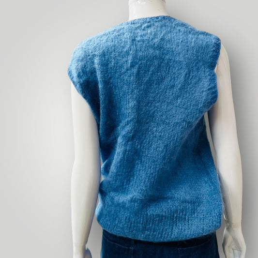 hand made / vintage mohair vest / blue / s (3879681424451939010)
