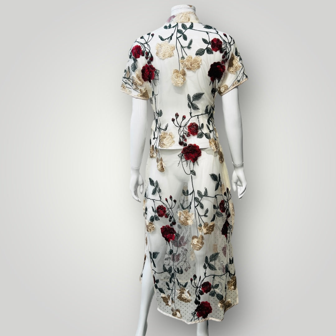 sheer / embroidered dress with mandarin collar / s (3880039717264164881)
