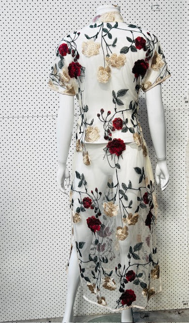 sheer / embroidered dress with mandarin collar / s (3880190628320991241)