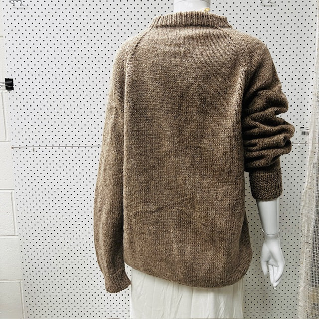 handmade / hand knitted / brown wool jumper / s/m (3880447052026529423)