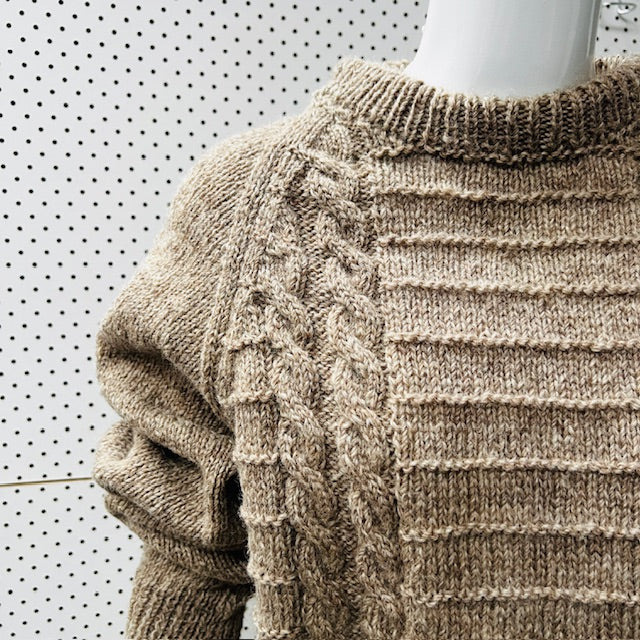 handmade / hand knitted / brown wool jumper / s/m (3880447054850369862)