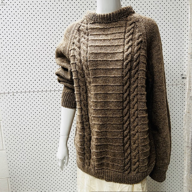 handmade / hand knitted / brown wool jumper / s/m (3880447057786479834)