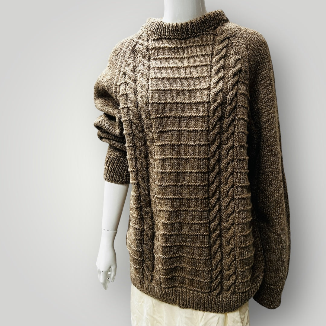 handmade / hand knitted / brown wool jumper / s/m (3880447433534480587)