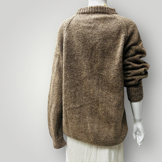 handmade / hand knitted / brown wool jumper / s/m (3880447435804436782)