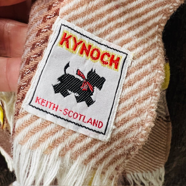 KINLOCH / vintage scottish wool tartan scarf / yellow + brown (3880870988454945005)