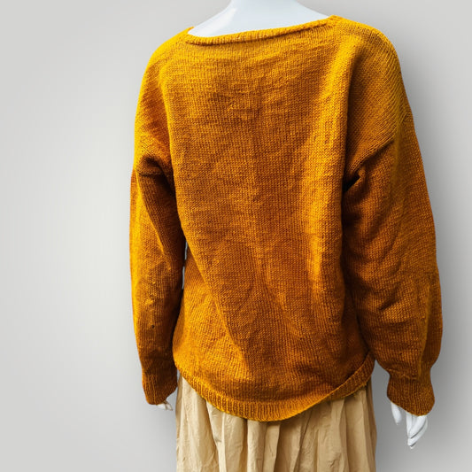 hand knitted / yellow wool jumper / m (3881742677842062665)