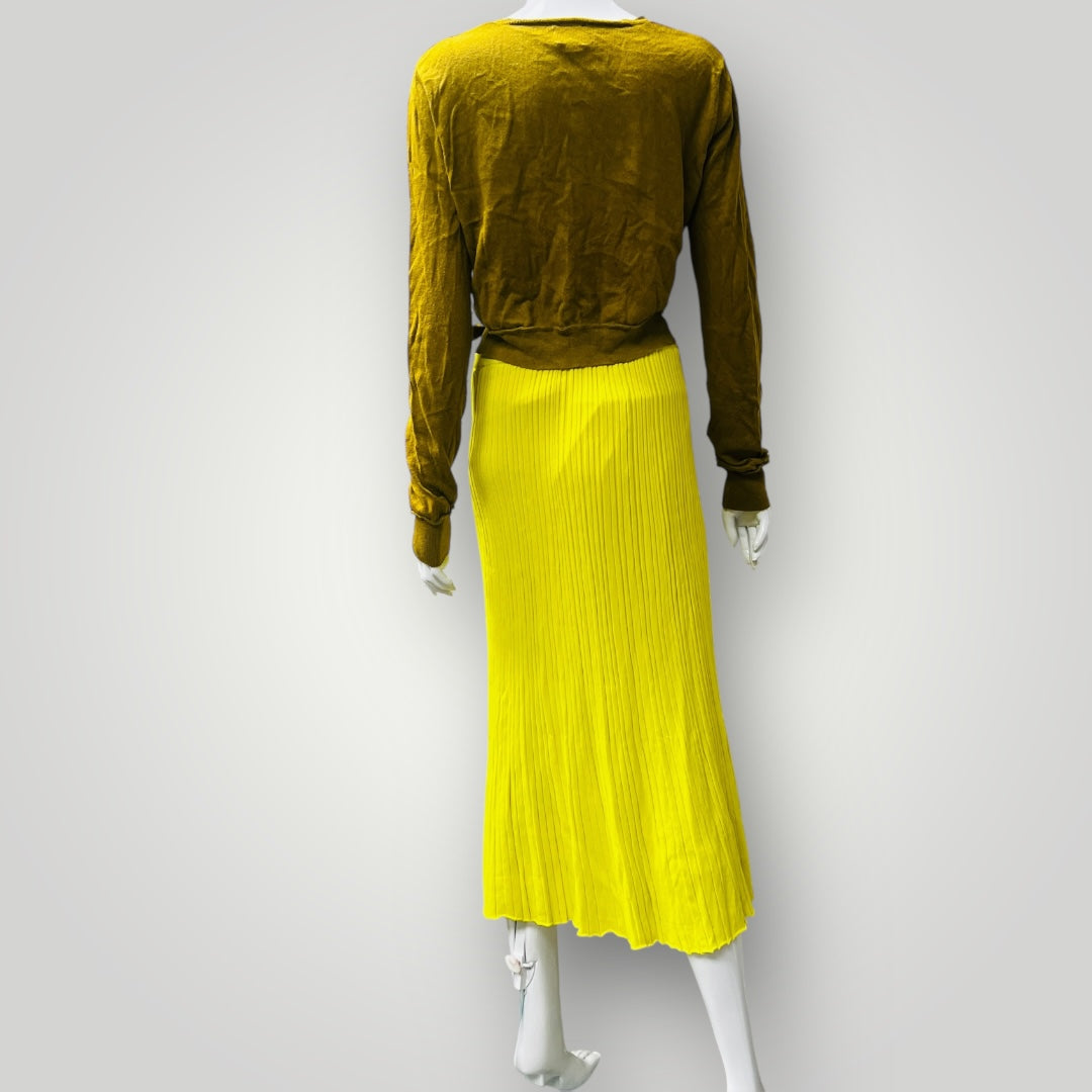 ZARA / bright yellow midi skirt / m (3881742691195611592)