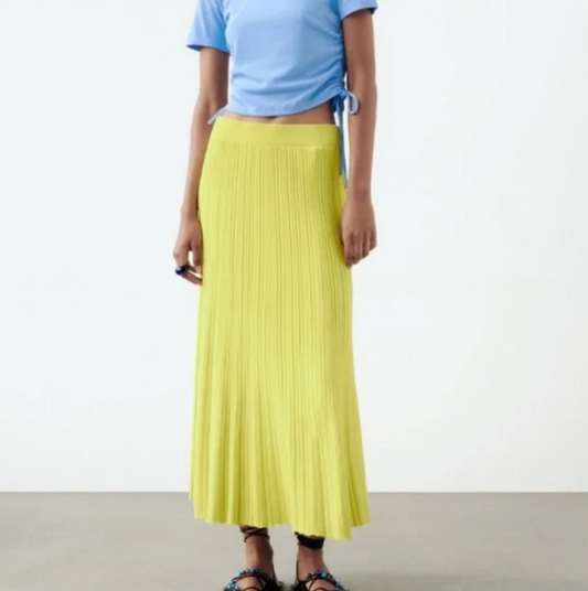 ZARA / bright yellow midi skirt / m (3881774578580576498)