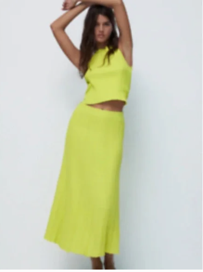 ZARA / bright yellow midi skirt / m (3881774585377275289)