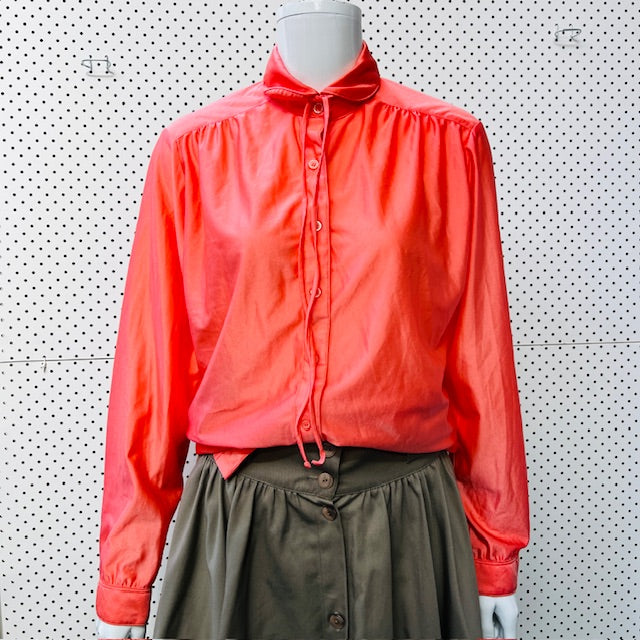 VINTAGE / Gailord 70's pink prairie collar ruffled body shirt / s (3882692285511476610)