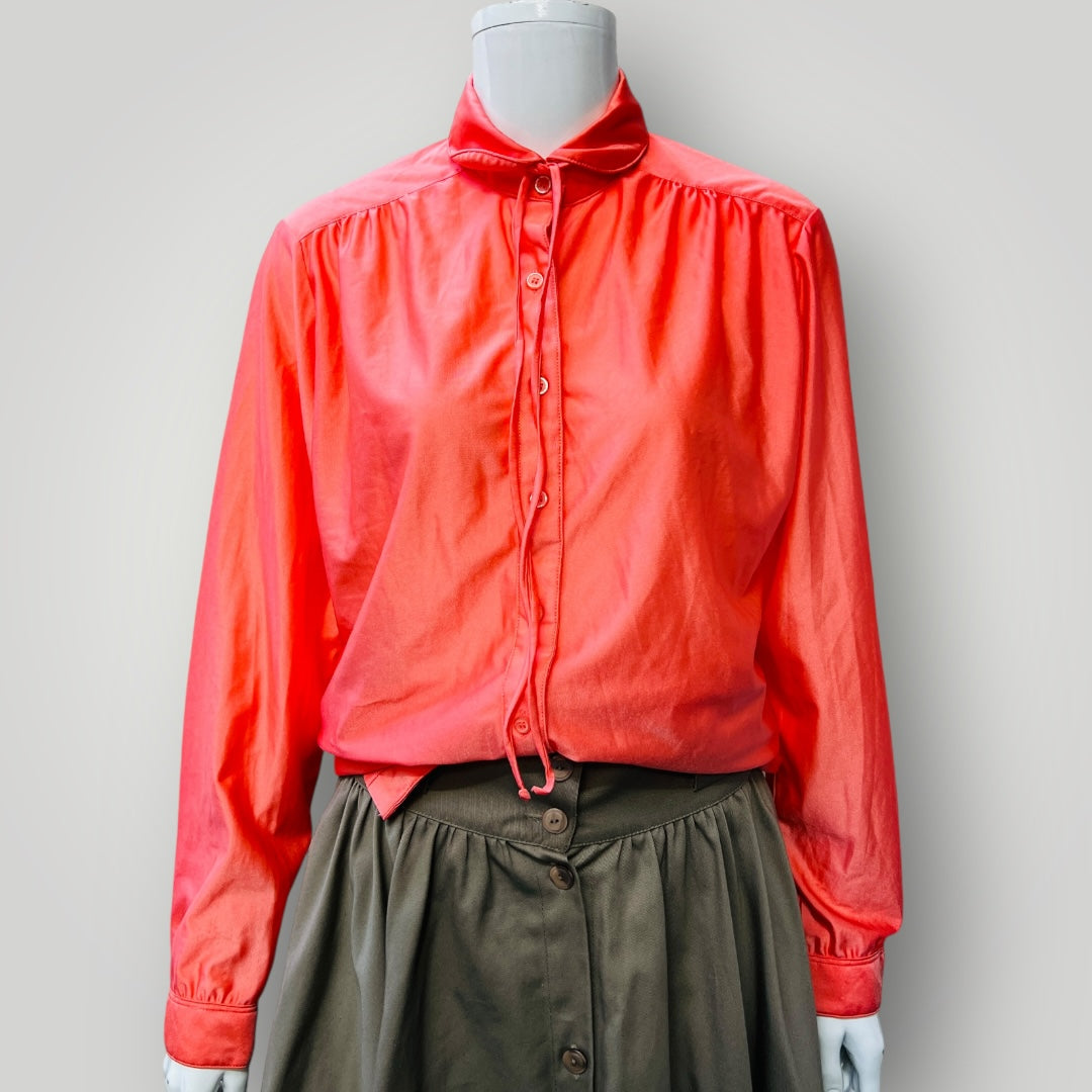 VINTAGE / Gailord 70's pink prairie collar ruffled body shirt / s (3882692926265283706)