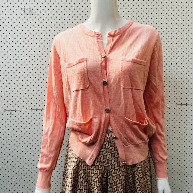 pink / wool cardigan / made in france / 38 (3882864779419185053)