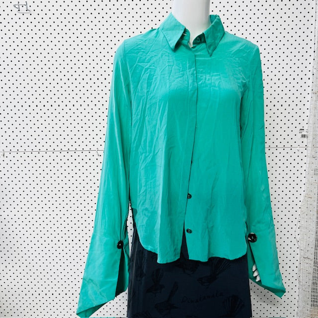 HARRIS TAPPER / silk shirt with oversized metal buttons / m / nz made (3883291401479720826)