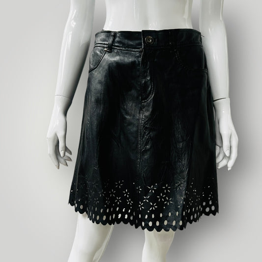 trelise cooper / 'hide and seek' black leather skirt / s (3883996704053875388)