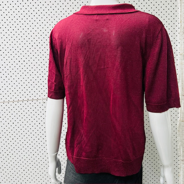 GORMAN / burgundy lurex polo shirt / 12 (3884154678203723210)