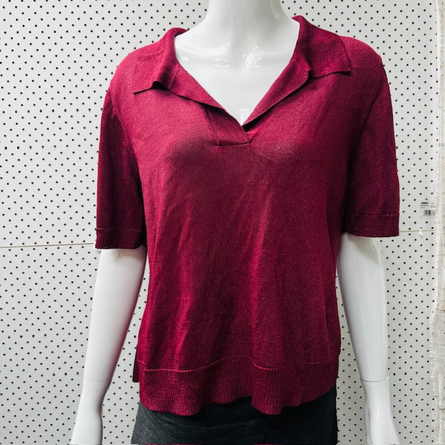 GORMAN / burgundy lurex polo shirt / 12 (3884154684323962417)