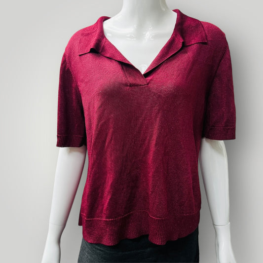 GORMAN / burgundy lurex polo shirt / 12 (3884154974833550181)