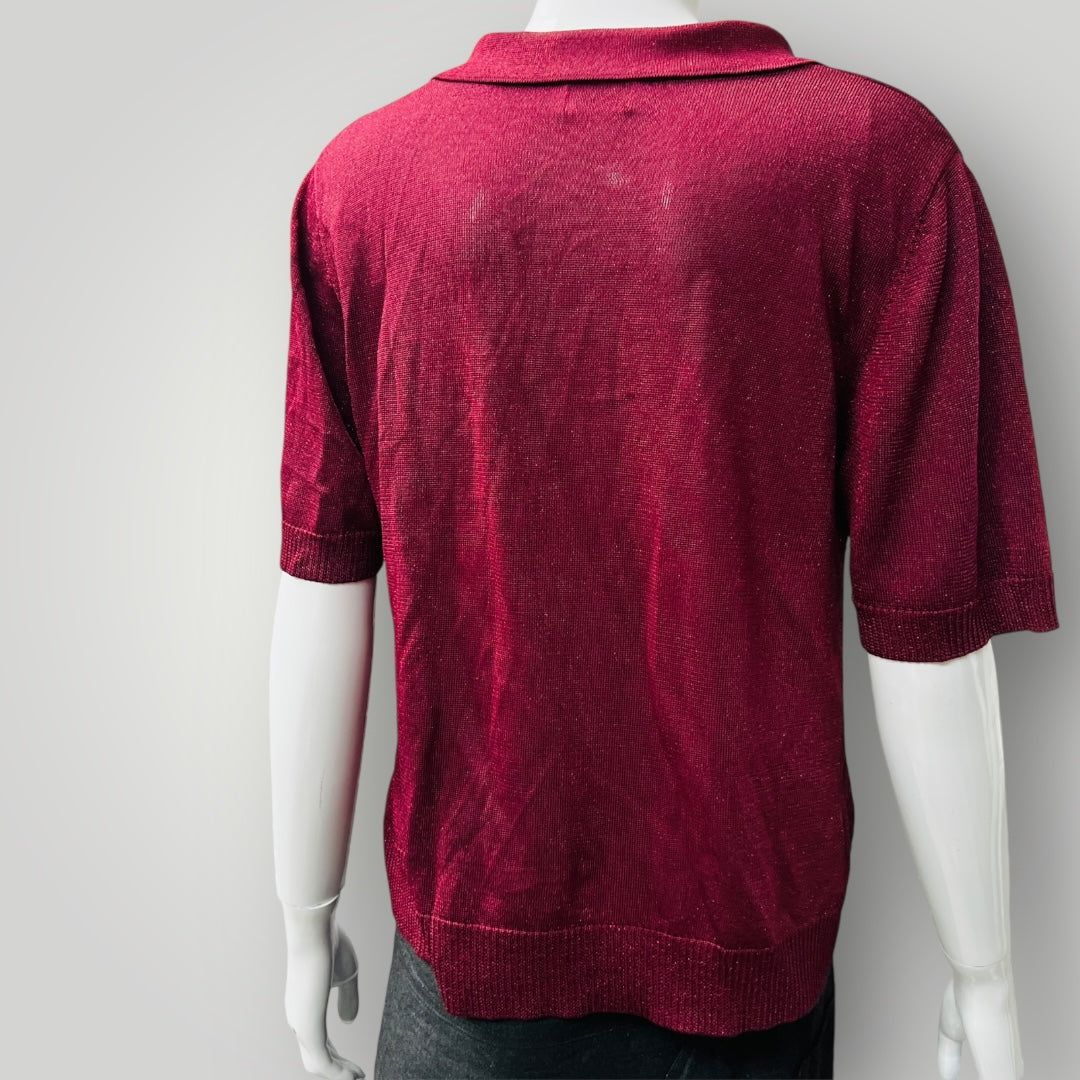 GORMAN / burgundy lurex polo shirt / 12 (3884154977753414604)