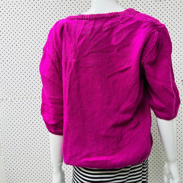 handmade / pure wool / cable knit tee in hot pink / M/L (3885114804899192774)