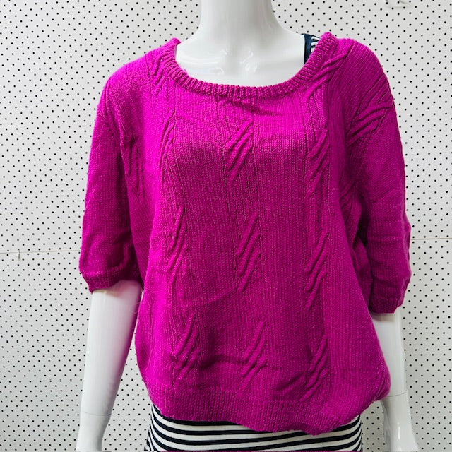 handmade / pure wool / cable knit tee in hot pink / M/L (3885114808872705929)