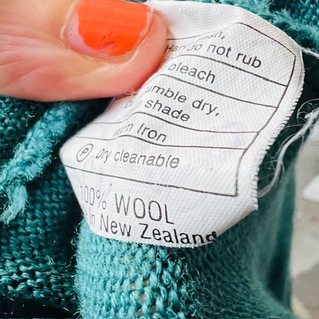 pure wool / knit cardigan in teal / L (3885114848404452835)