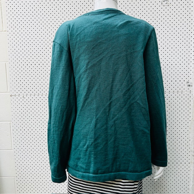 pure wool / knit cardigan in teal / L (3885114850229057251)
