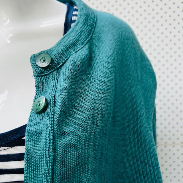 pure wool / knit cardigan in teal / L (3885114851952234637)