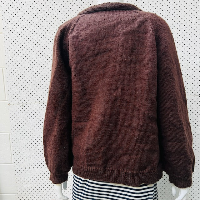 handmade / pure wool knitted cardigan in mocha brown / m/l Tops & shirts