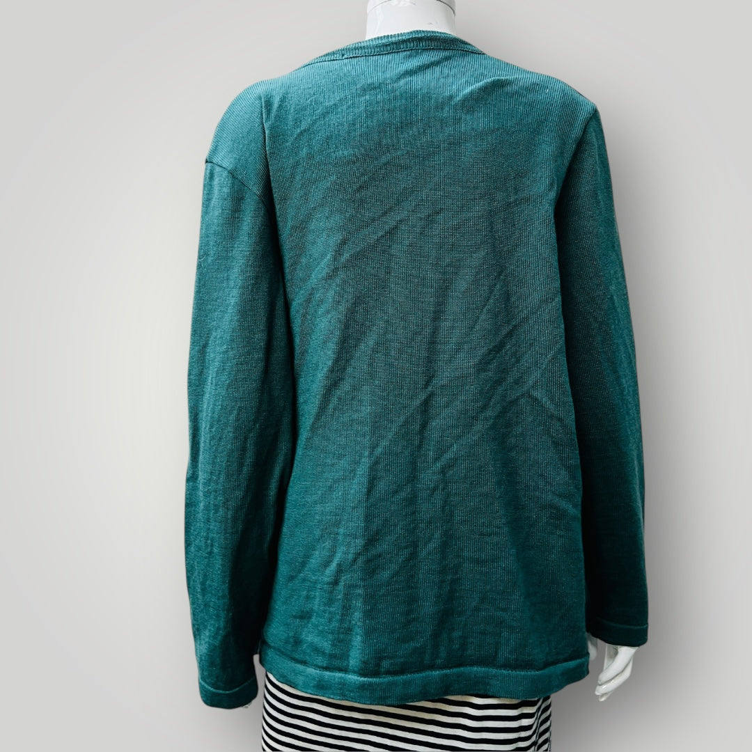 pure wool / knit cardigan in teal / L (3885115259115387592)