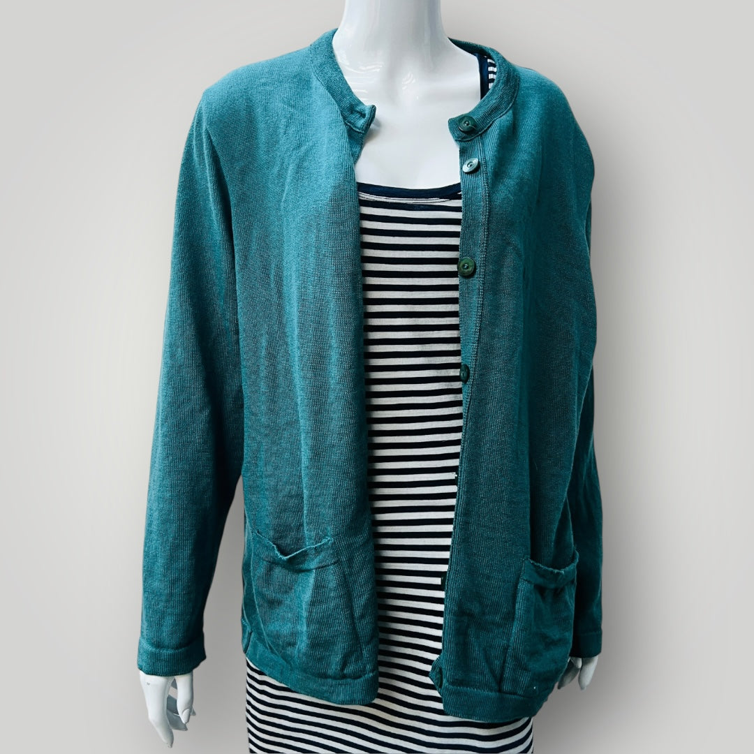 pure wool / knit cardigan in teal / L (3885115261139633749)