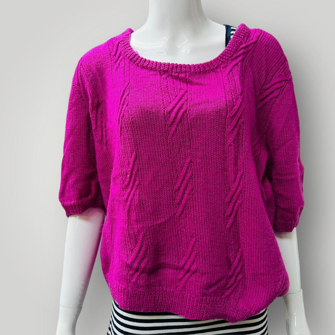 handmade / pure wool / cable knit tee in hot pink / M/L (3885115277648325774)