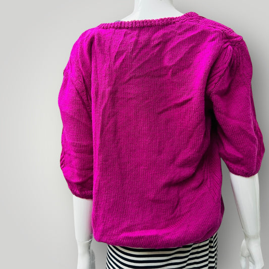 handmade / pure wool / cable knit tee in hot pink / M/L (3885115280029321383)