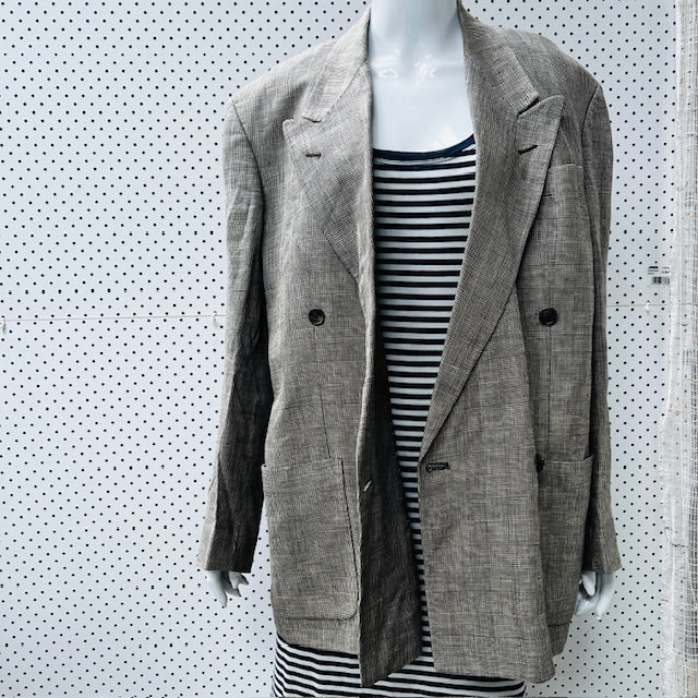 1990s vintage menswear / NEXT UK / herringbone linen blazer / L (3885206196637115589)