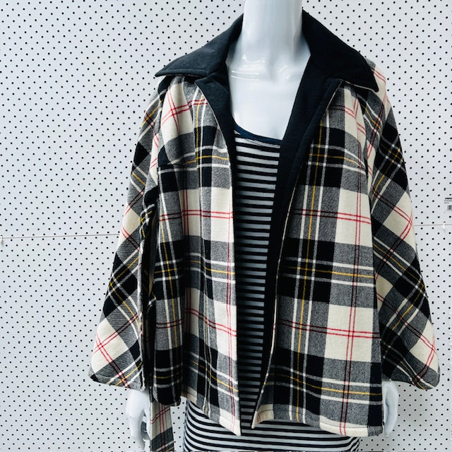 1960s NZ vintage / SOUTHWELL / plaid wool cape jacket / s/m (3885206284046930748)