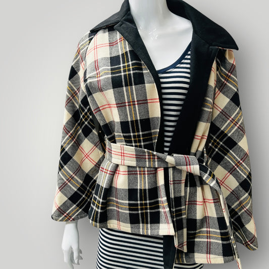 1960s NZ vintage / SOUTHWELL / plaid wool cape jacket / s/m (3885206846569501934)