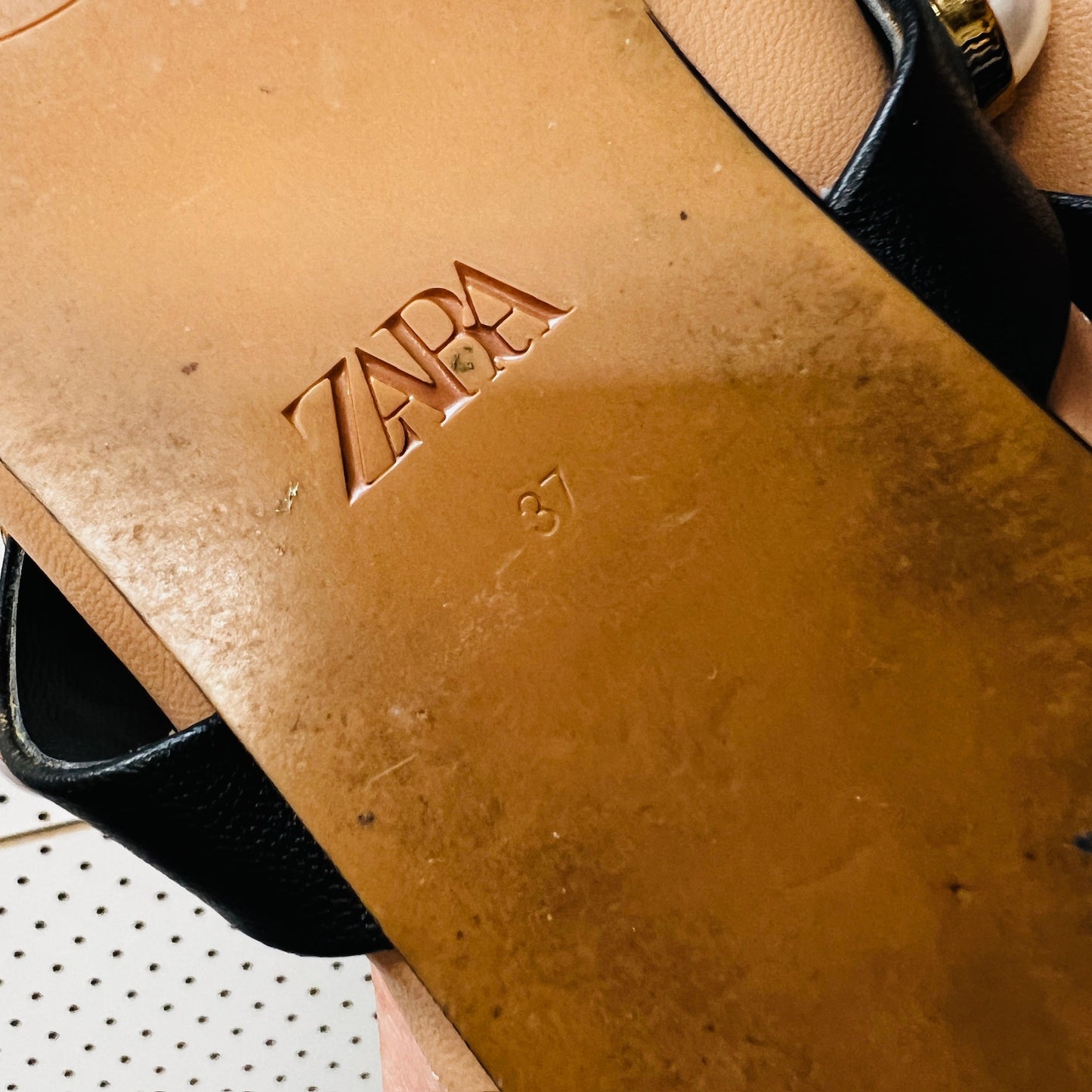 Zara / Pearl Beaded Flat Mules / Natural Tan Black / 37 (3885721494286333262)