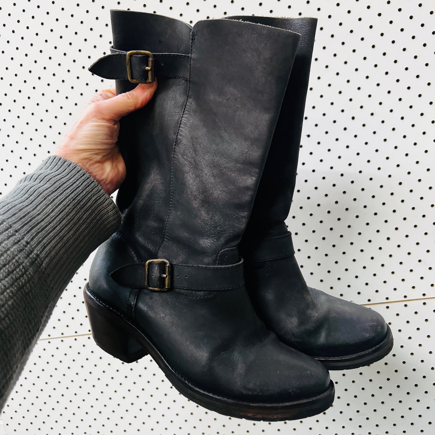 Kathryn Wilson / Black leather bikers boots / 38 (3885721535995065290)
