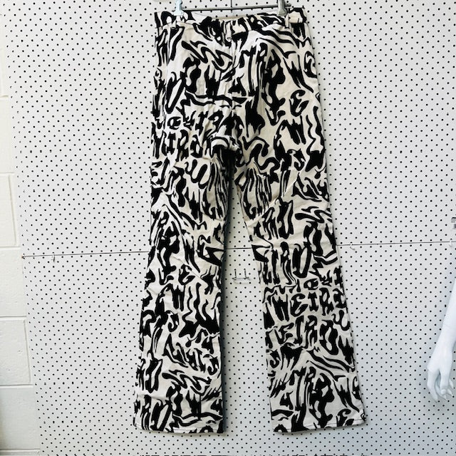 MOTEL ROCKS / Zoven Flare Trouser In Wrapped Gothic Large Black + White / m Jeans, pants & shorts