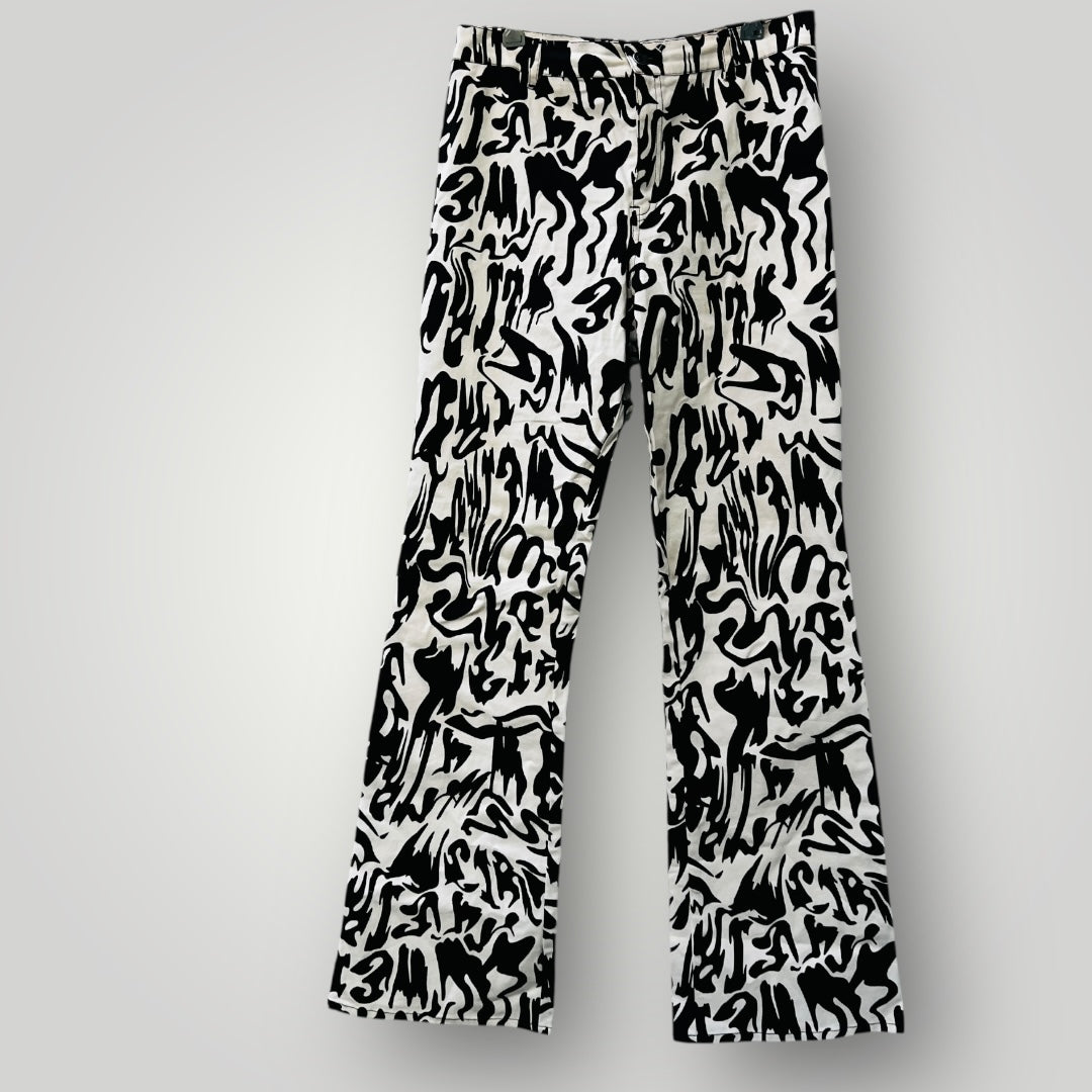 MOTEL ROCKS / Zoven Flare Trouser In Wrapped Gothic Large Black + White / m Jeans, pants & shorts