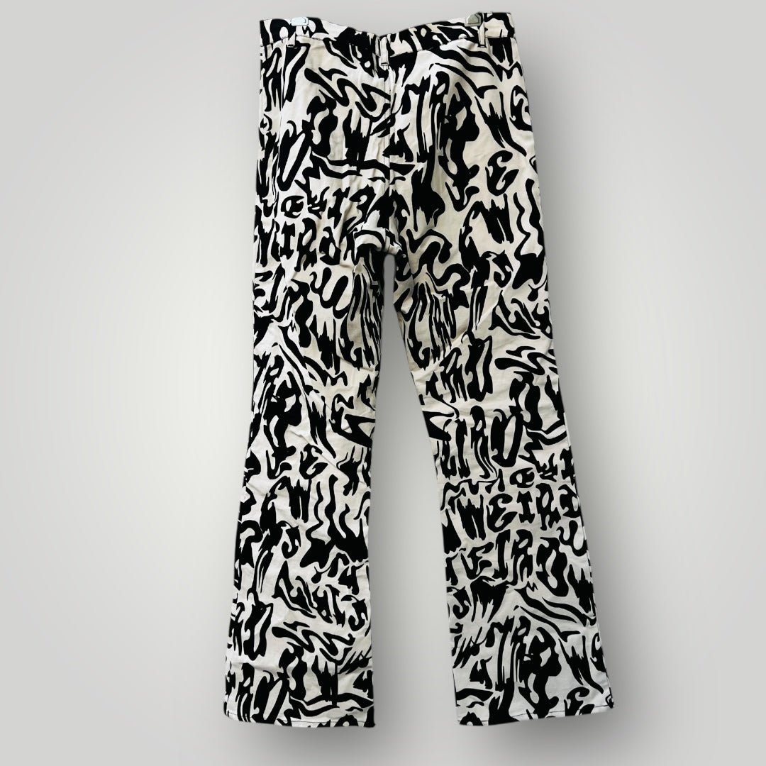 MOTEL ROCKS / Zoven Flare Trouser In Wrapped Gothic Large Black + White / m Jeans, pants & shorts