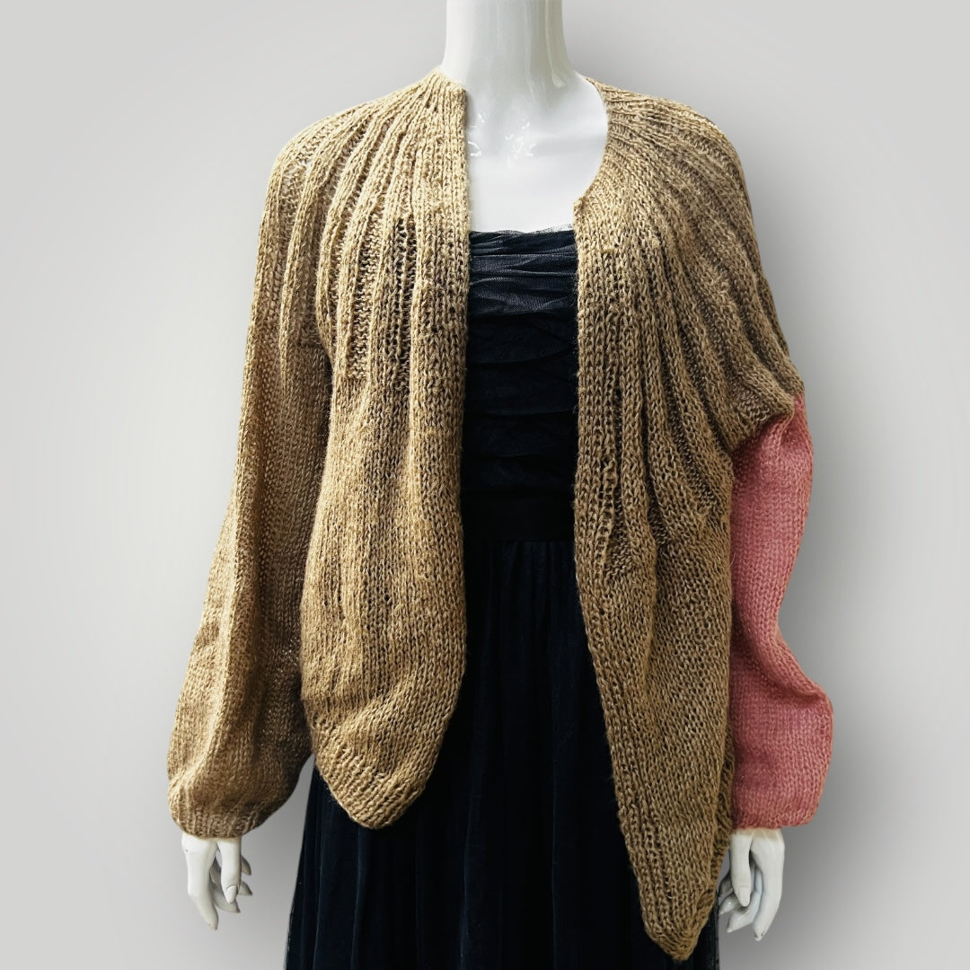 hand knitted / oversized loose stitch soft merino cardigan / s/m (3886319371021618710)