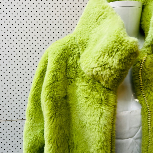 SHEKOU / faux fur jacket in bright green / M (3886509972161298108)