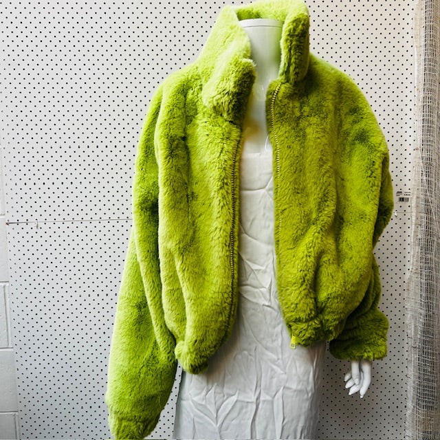 SHEKOU / faux fur jacket in bright green / M (3886509974071244531)