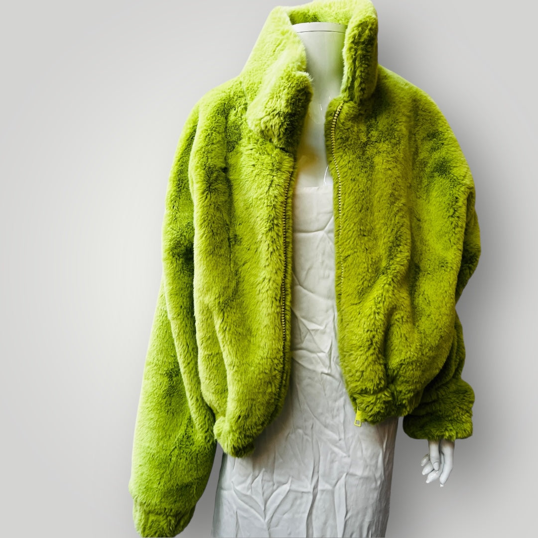 SHEKOU / faux fur jacket in bright green / M (3886510590654139518)