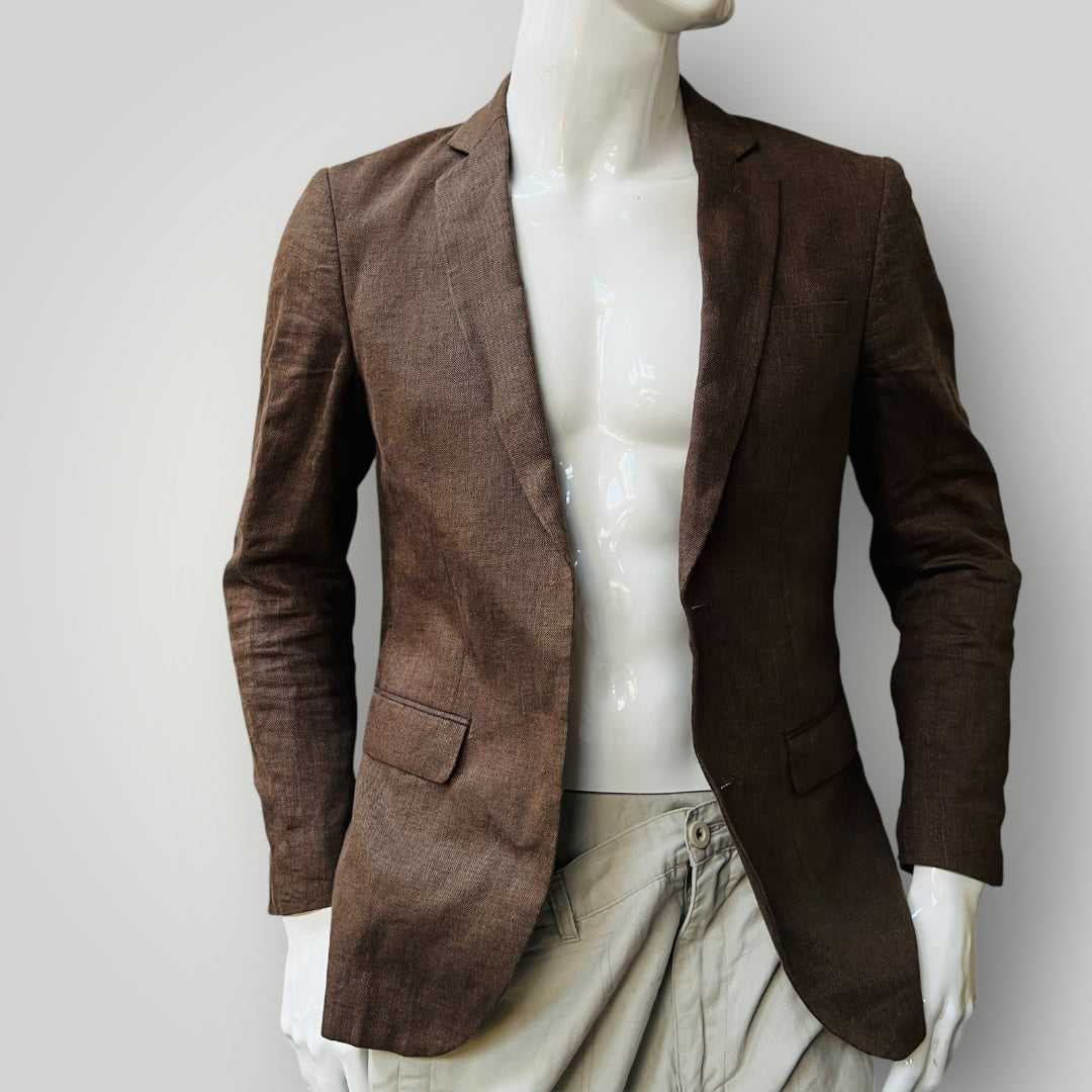 TAROCASH / brown linen blazer / s (3886923361623818594)