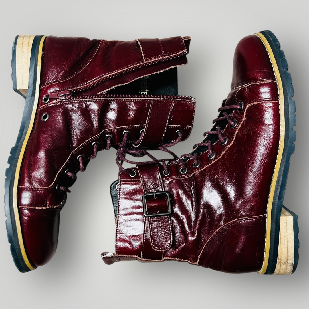 KATE SYLVESTER / cherry red biker boots / 38 (3887450375756321230)