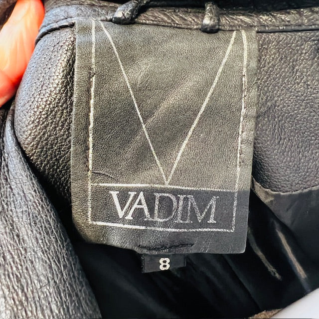 vintage / VADIM / black leather jacket / S (3888149166220145632)